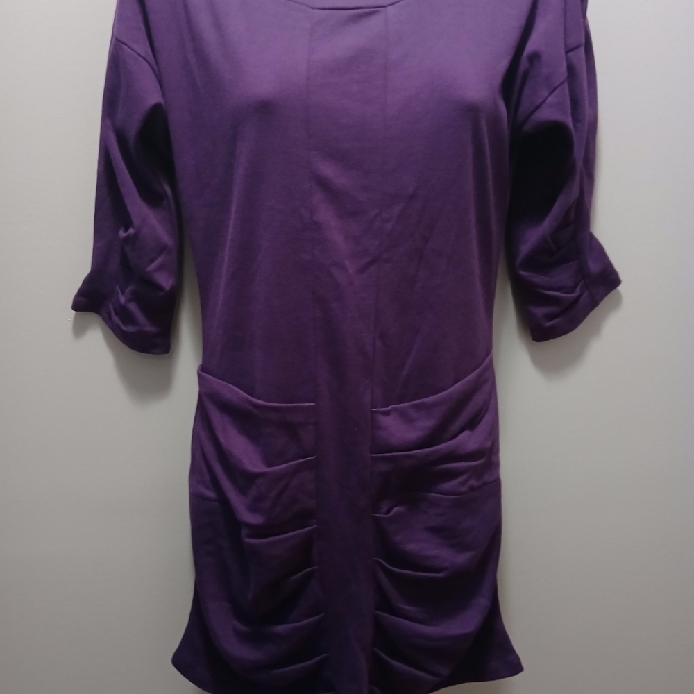 Liz Alig Cotton Dress Plum 3/4 Sleeves Size XS